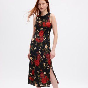 GAP High Neck Satin Midi Dress Floral
